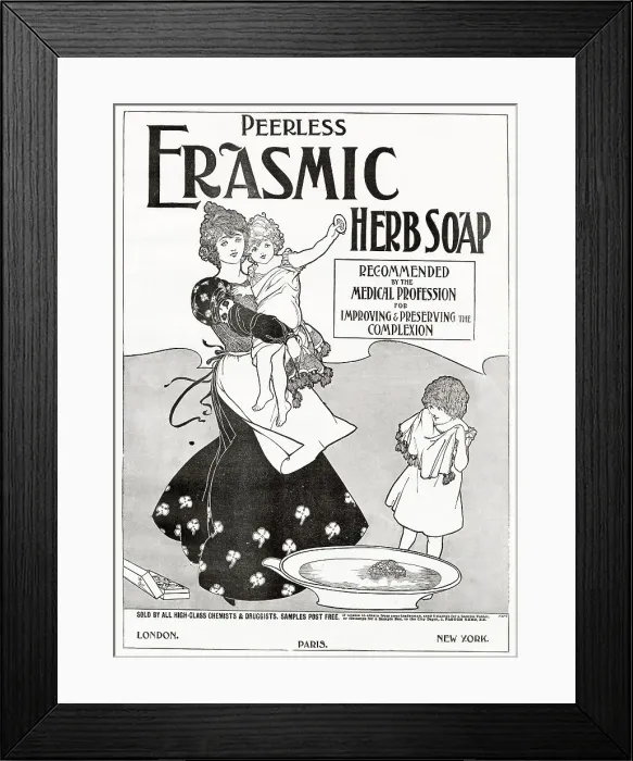 Framed Print : Advertisement Peerless Erasmic herb soap, available from high-class chemist and druggists. Date: 1893 Framed Print : Advertisement Peerless Erasmic herb soap, available from high-class chemist and druggists. Date: 1893