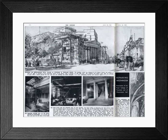 Framed Print : Repairing bomb damage to the Royal College of Physicians Framed Print : Repairing bomb damage to the Royal College of Physicians