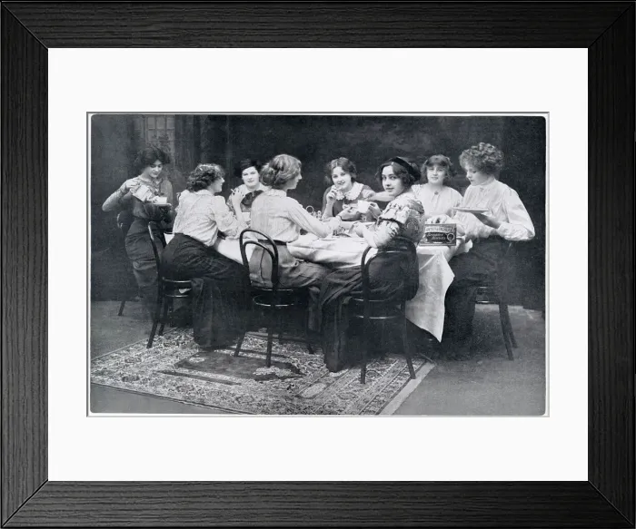 Framed Print : A group of society ladies enjoying a cup of tea and biscuits together. Date: 1910