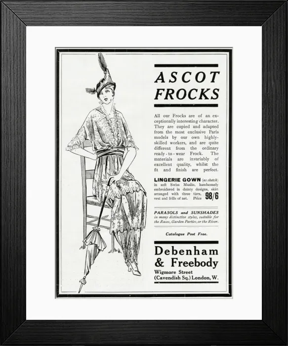 Framed Print : Advert for Debenham & Freebody Ascot frocks 1914