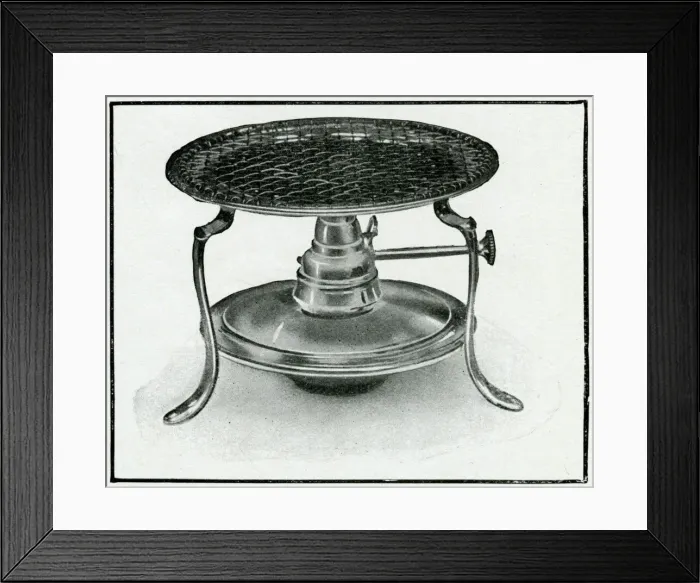 Framed Print : Stand and lamp for making toast 1909