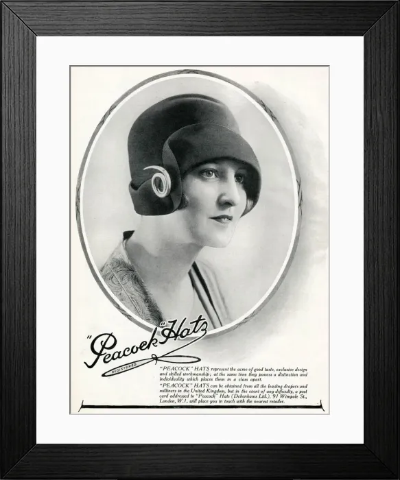 Framed Print : Advert for Peacock hats 1927
