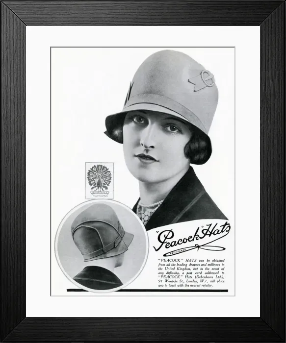 Framed Print : Advert for Peacock hats 1927 Framed Print : Advert for Peacock hats 1927