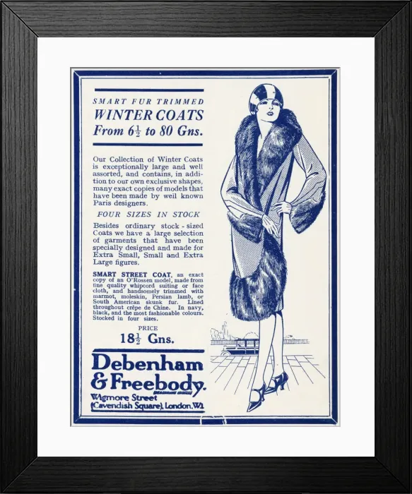 Framed Print : Advert for Debenham & Freebody womens winter coats 1927