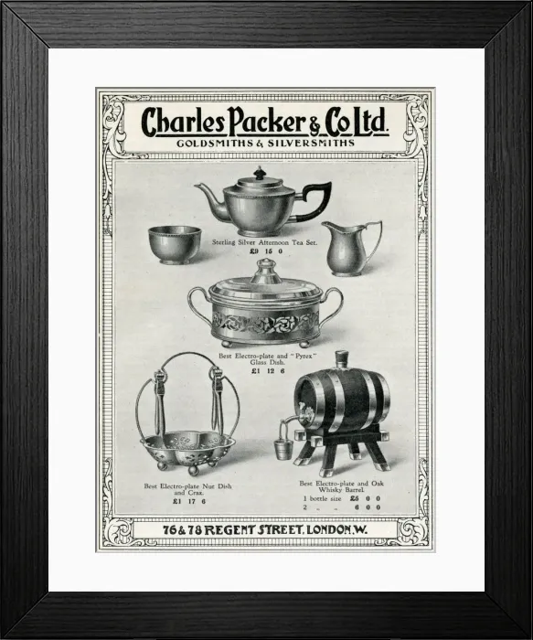 Framed Print : Advert for Charles Packer, electro-plate items 1927 Framed Print : Advert for Charles Packer, electro-plate items 1927