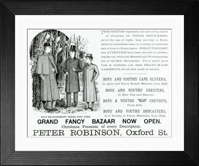 Framed Print : Advert for Peter Robinsons young gentlemens coats 1893