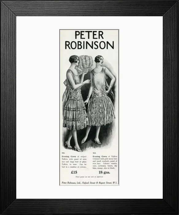 Framed Print : Advert for Peter Robinson womens evening gowns 1925