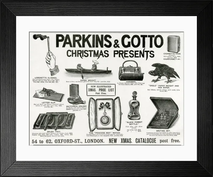 Framed Print : Advert for Parkins & Gotto 1895 Framed Print : Advert for Parkins & Gotto 1895