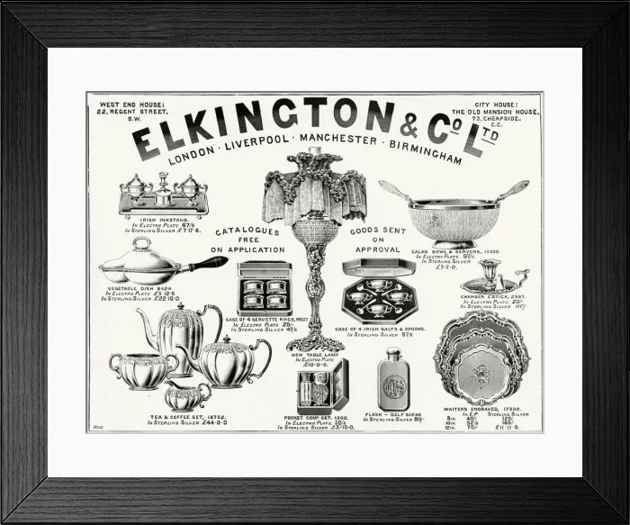 Framed Print : Advert for Elkington & Co Victorian items 1895 Framed Print : Advert for Elkington & Co Victorian items 1895