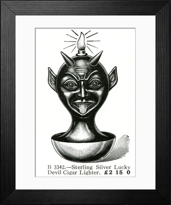 Framed Print : Christmas present - Lucky silver devil cigar lighter 1909 Framed Print : Christmas present - Lucky silver devil cigar lighter 1909