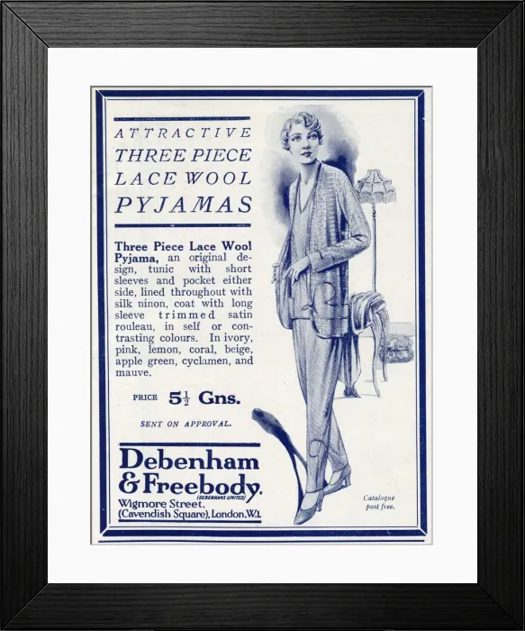 Framed Print : Advert for Debenham & Freebody womens pyjamas 1927 Framed Print : Advert for Debenham & Freebody womens pyjamas 1927