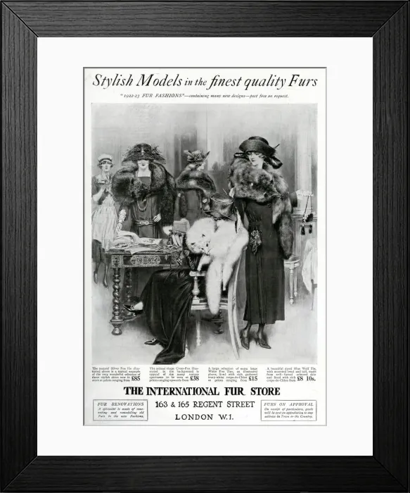 Framed Print : Advert for International Fur Store 1922 Framed Print : Advert for International Fur Store 1922