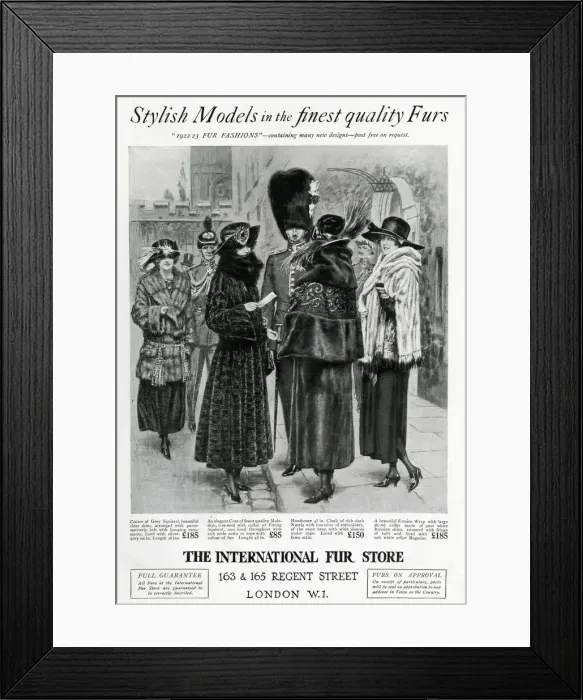 Framed Print : Advert for International Fur Store 1922 Framed Print : Advert for International Fur Store 1922