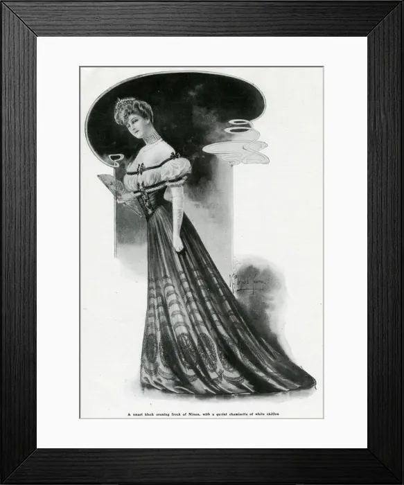 Framed Print : Women wearing black evening frock 1905 Framed Print : Women wearing black evening frock 1905