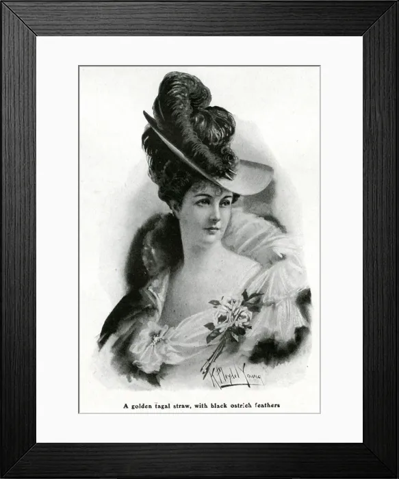 Framed Print : Womens straw hat with ostrich feather 1905 Framed Print : Womens straw hat with ostrich feather 1905