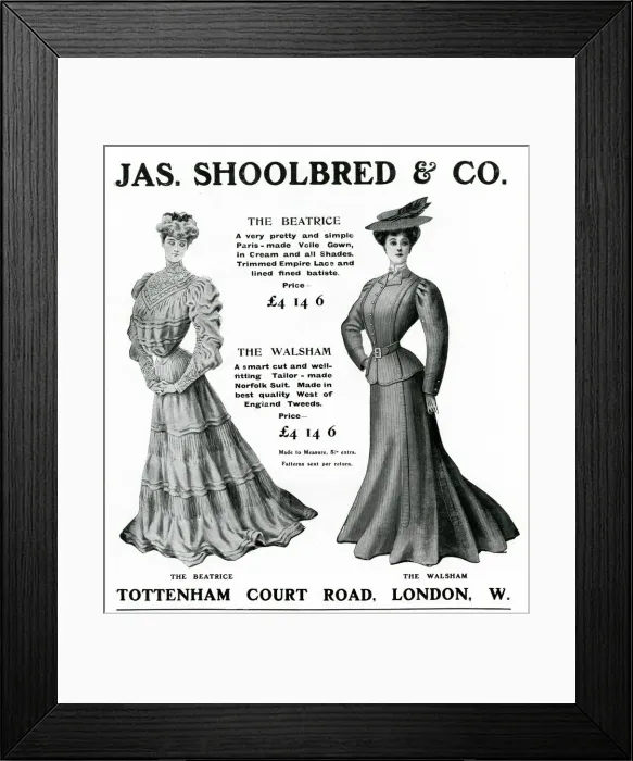 Framed Print : Advert for Shoolbred & Co. womens fashion 1905 Framed Print : Advert for Shoolbred & Co. womens fashion 1905