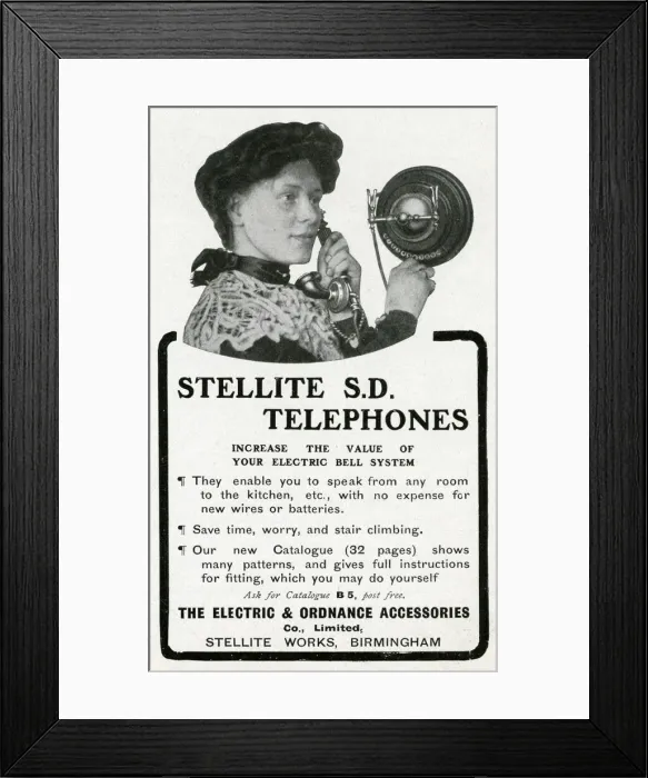 Framed Print : Advert for Stellite portable room to room telephone 1905 Framed Print : Advert for Stellite portable room to room telephone 1905
