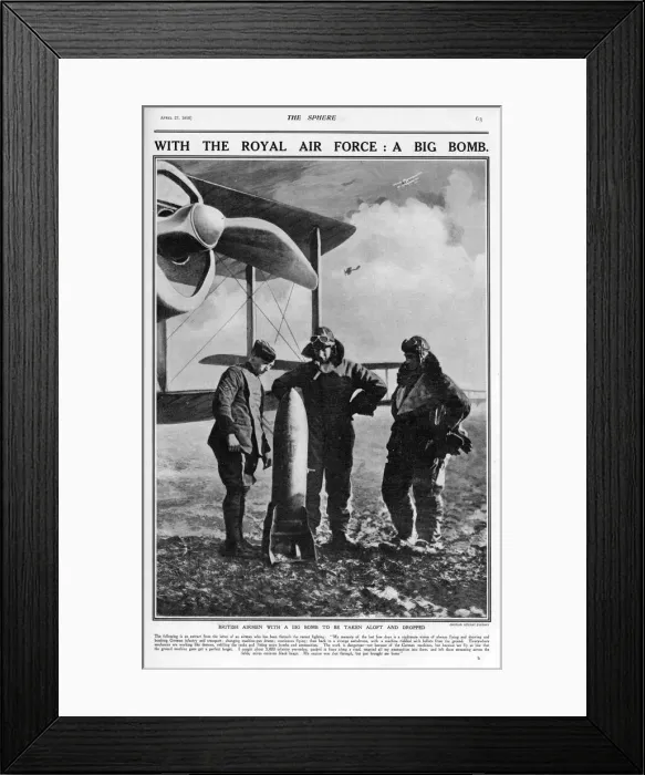 Framed Print : British Airmen with a big bomb, 1918 Framed Print : British Airmen with a big bomb, 1918
