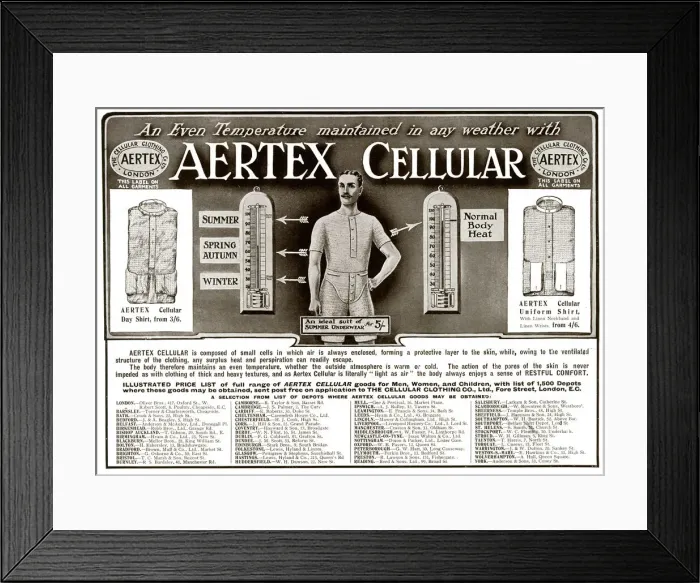 Framed Print : Advert for Aertex mens underwear 1911 Framed Print : Advert for Aertex mens underwear 1911