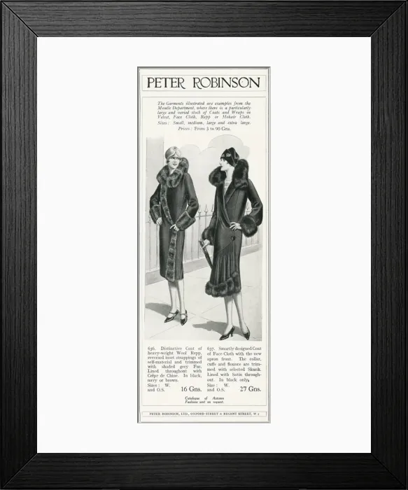 Framed Print : Advert for Peter Robinson womens coats 1927