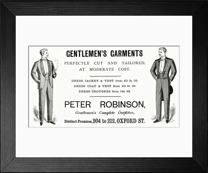 Framed Print : Advert for Peter Robinson gentlemens evening wear 1895 Framed Print : Advert for Peter Robinson gentlemens evening wear 1895