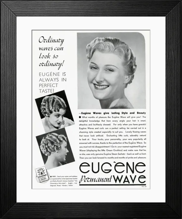 Framed Print : Advert for Eugene permanent wavy hair 1937 Framed Print : Advert for Eugene permanent wavy hair 1937