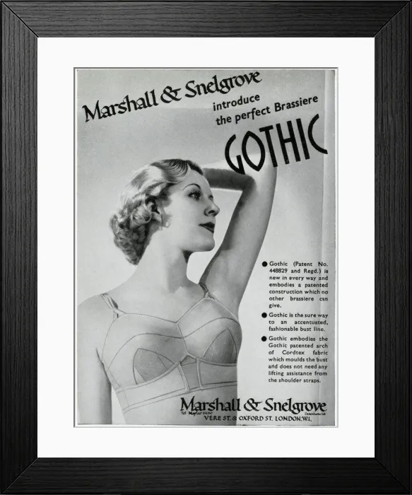 Framed Print : Advert for Marshall & Snelgrove brassiere 1937
