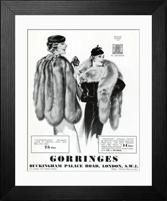 Framed Print : Advert for Gorringes womens furs 1937