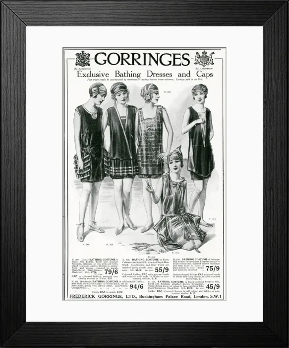 Framed Print : Advert for Gorringes womens bathing dresses & capes 1924 Framed Print : Advert for Gorringes womens bathing dresses & capes 1924