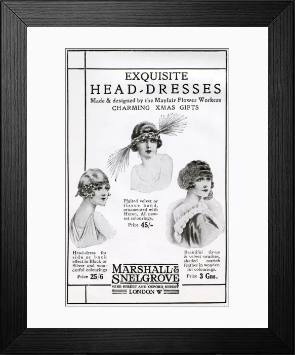 Framed Print : Advert for Marshall & Snelgrove headdresses 1922