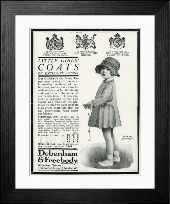 Framed Print : Advert for Debenham & Freebody little girls coats 1924 Framed Print : Advert for Debenham & Freebody little girls coats 1924