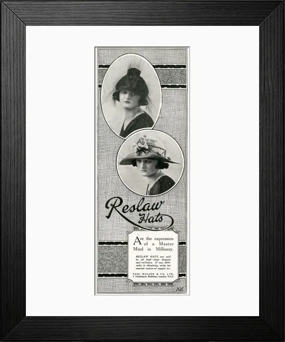Framed Print : Advert for Reslaw womens hats 1924 Framed Print : Advert for Reslaw womens hats 1924
