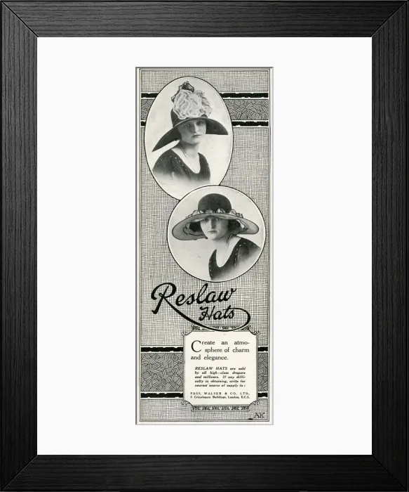 Framed Print : Advert for Reslaw womens hats 1924 Framed Print : Advert for Reslaw womens hats 1924