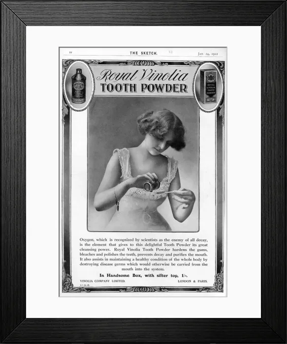 Framed Print : Royal Vinolia tooth powder advertisement Framed Print : Royal Vinolia tooth powder advertisement