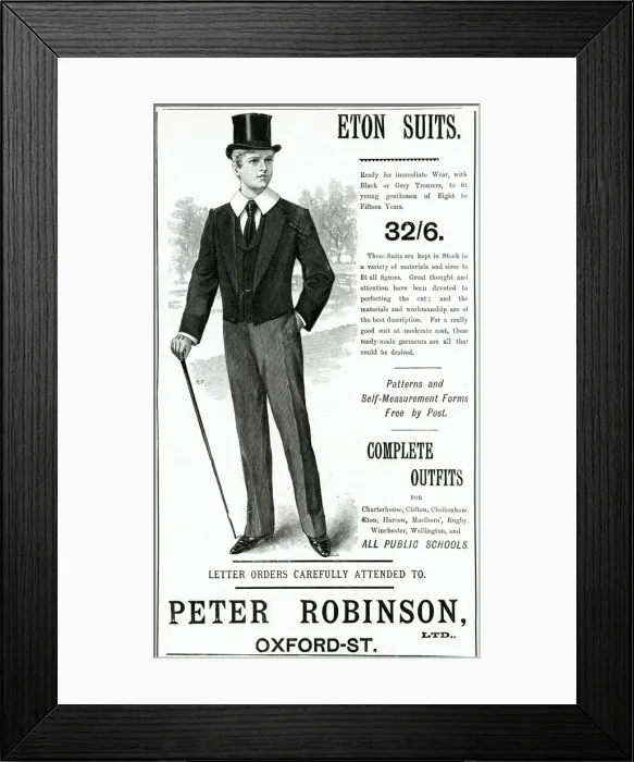 Framed Print : Advert for Peter Robinson, Eton suits 1897 Framed Print : Advert for Peter Robinson, Eton suits 1897