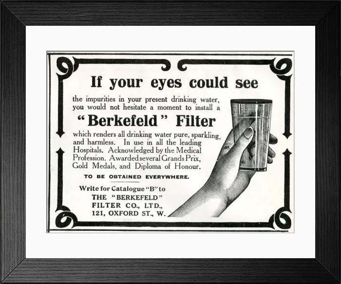 Framed Print : Advert for Berkefeld Filter, clean water 1912 Framed Print : Advert for Berkefeld Filter, clean water 1912