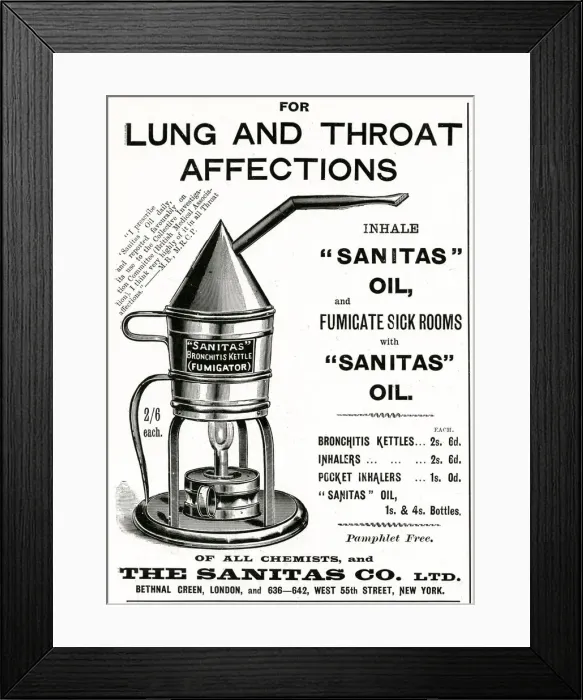 Framed Print : Advert for Sanitas flu fumigator 1897 Framed Print : Advert for Sanitas flu fumigator 1897