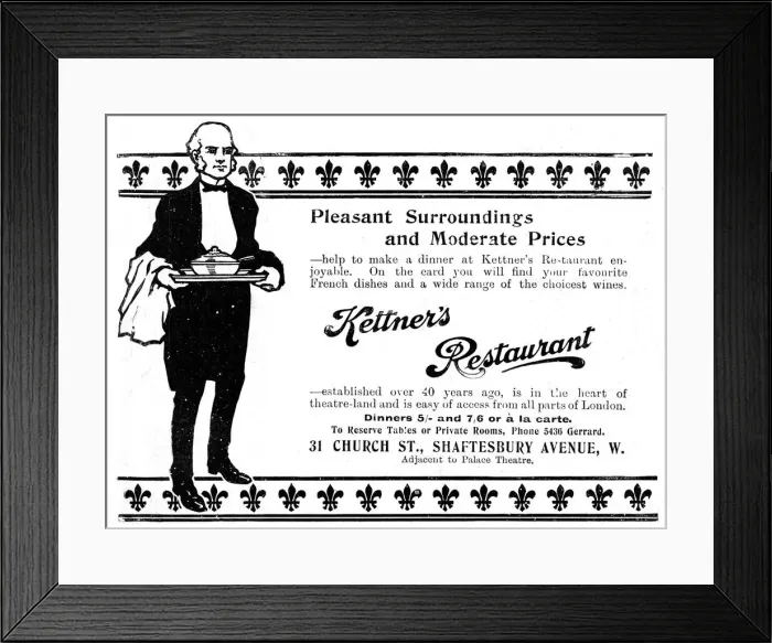 Framed Print : Kettners advertisement, 1907 Framed Print : Kettners advertisement, 1907