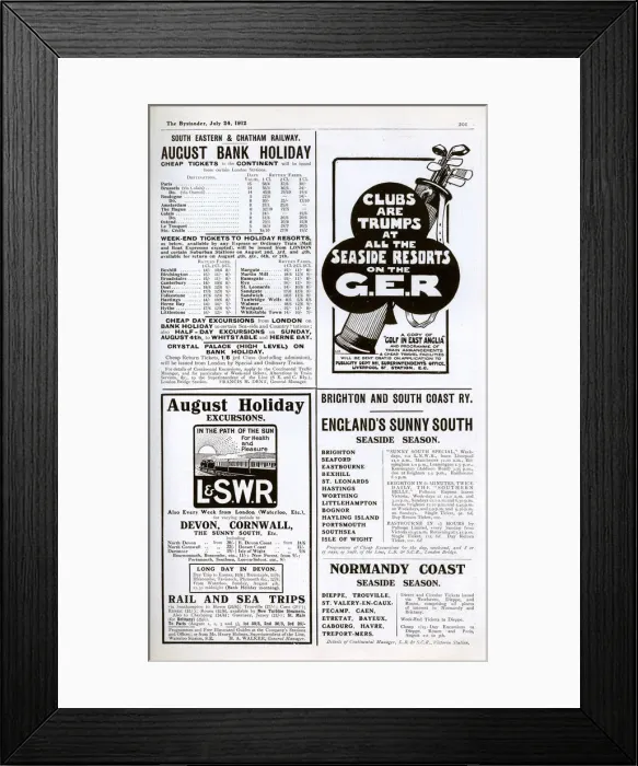 Framed Print : Adverts including for holiday excursions, 1912 Framed Print : Adverts including for holiday excursions, 1912