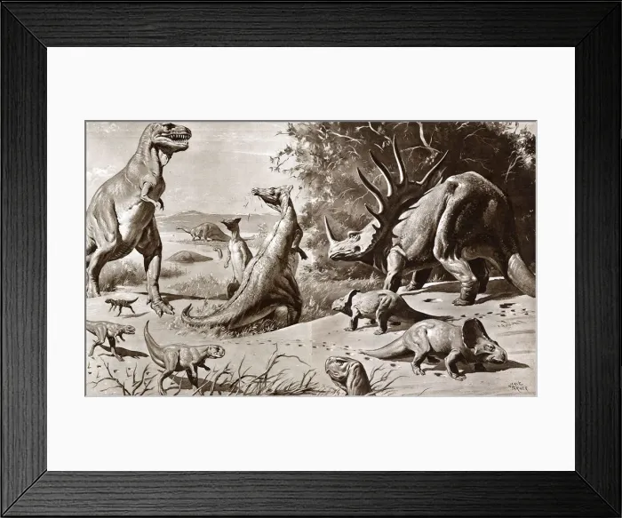 Framed Print : Dinosaurs of the Cretaceous Period - Gobi Desert Framed Print : Dinosaurs of the Cretaceous Period - Gobi Desert