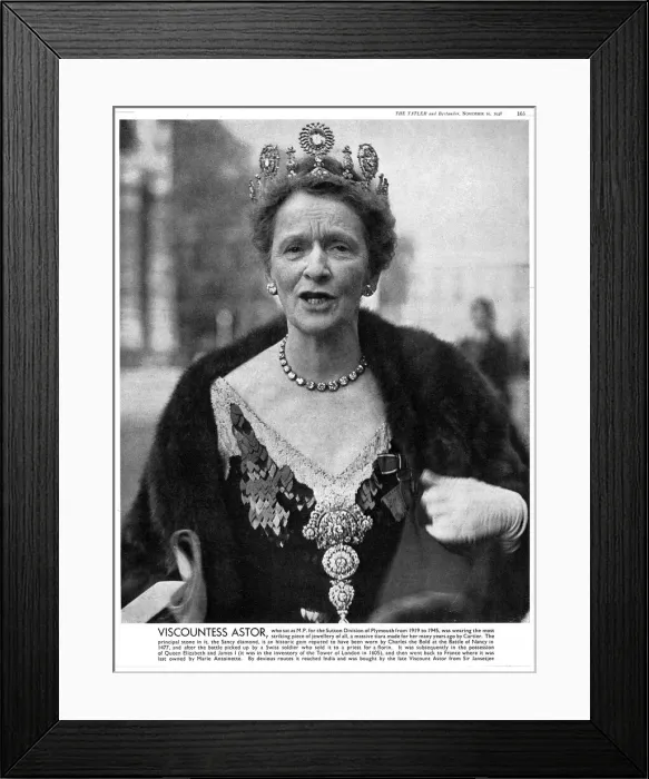 Framed Print : Lady Astor wearing Cartier tiara with Sancy diamond Framed Print : Lady Astor wearing Cartier tiara with Sancy diamond