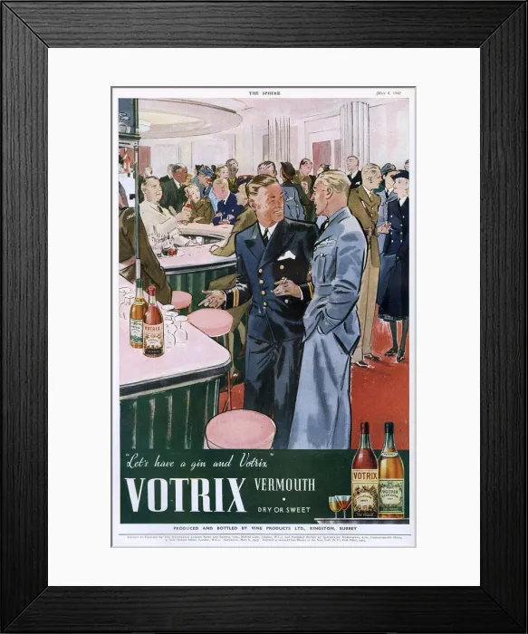 Framed Print : Votrix Vermouth advert with bar scene, 1943 Framed Print : Votrix Vermouth advert with bar scene, 1943