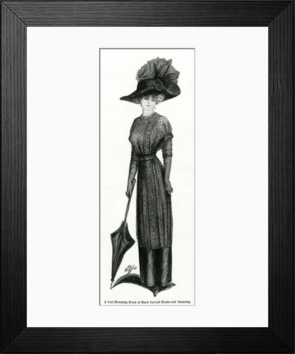 Framed Print : Black mourning dress 1910 Framed Print : Black mourning dress 1910
