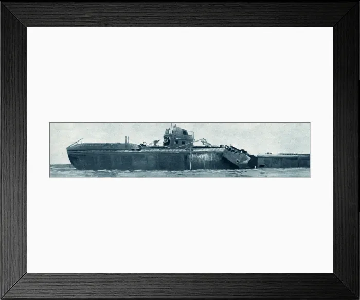 Framed Print : German U-boat abandoned and partly blown up, 1917 Framed Print : German U-boat abandoned and partly blown up, 1917
