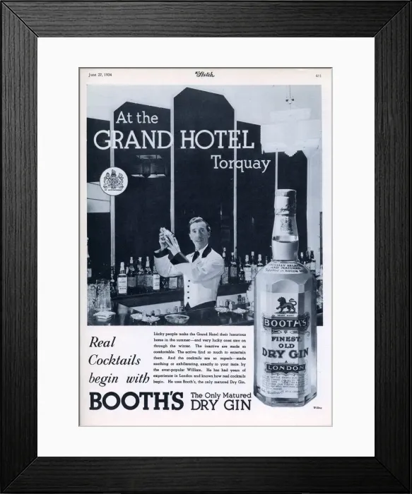 Framed Print : Booths Gin advertisement - The Grand Hotel, Torquay Framed Print : Booths Gin advertisement - The Grand Hotel, Torquay