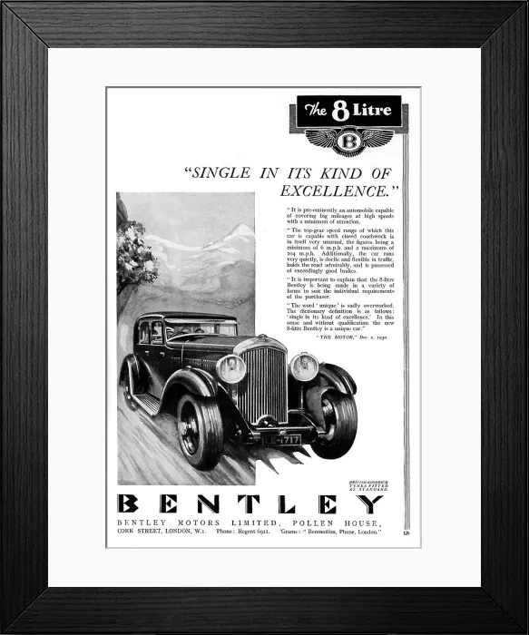 Framed Print : Bentley Motors advertisement Framed Print : Bentley Motors advertisement