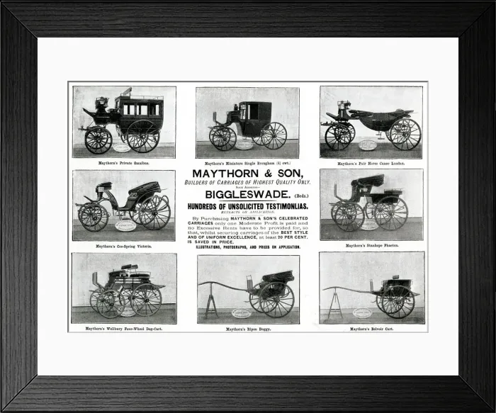 Framed Print : Advert for Maythorn & Son, builders of carriages 1897 Framed Print : Advert for Maythorn & Son, builders of carriages 1897