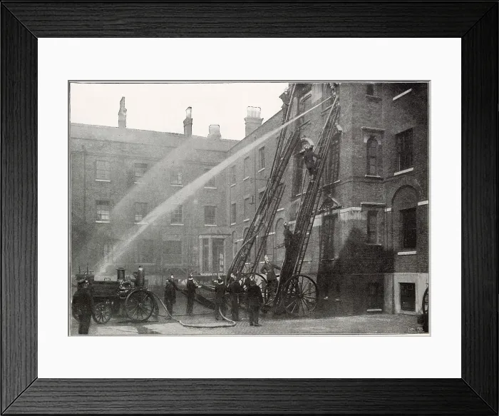 Framed Print : Fire drill at Southwark headquarters. Date: 1896 Framed Print : Fire drill at Southwark headquarters. Date: 1896