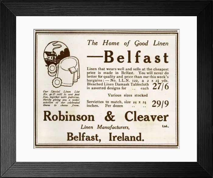 Framed Print : Robinson and Cleaver advertisement, linen manufacturers