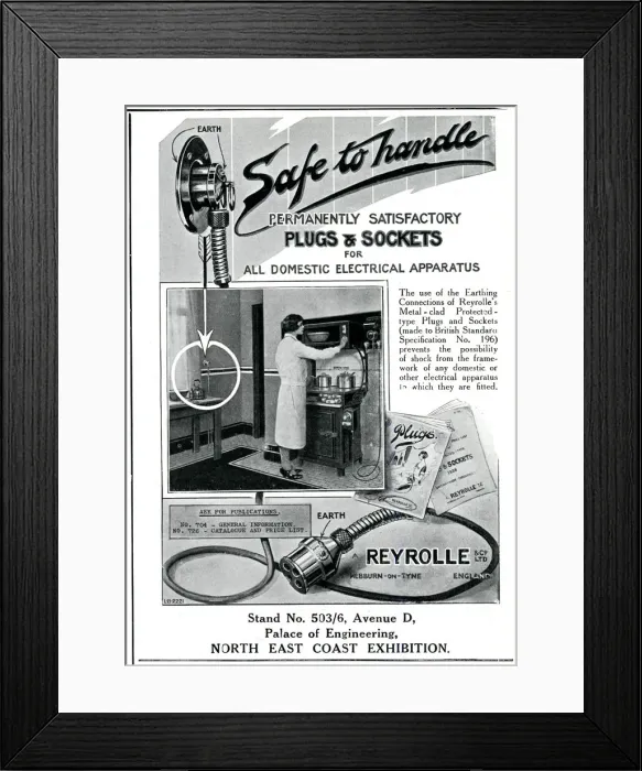 Framed Print : Advert for Reyrolle electric plug & sockets 1929 Framed Print : Advert for Reyrolle electric plug & sockets 1929